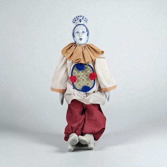 Vintage Chinese Opera Doll: Blue & White Porcelain, 24 Inch with Stand - Picture 1 of 8